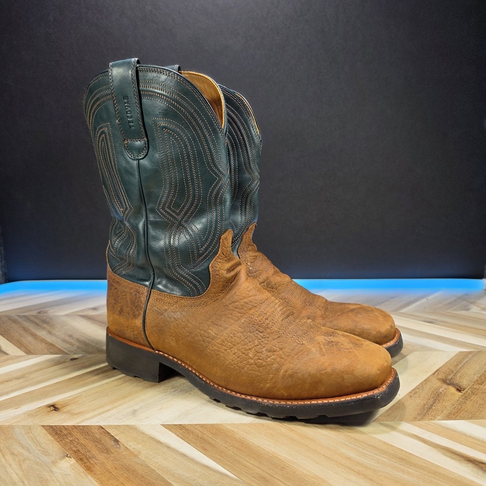 Tecovas The Midland Work Boots Men 14 D Ochre Green Leather Square Toe